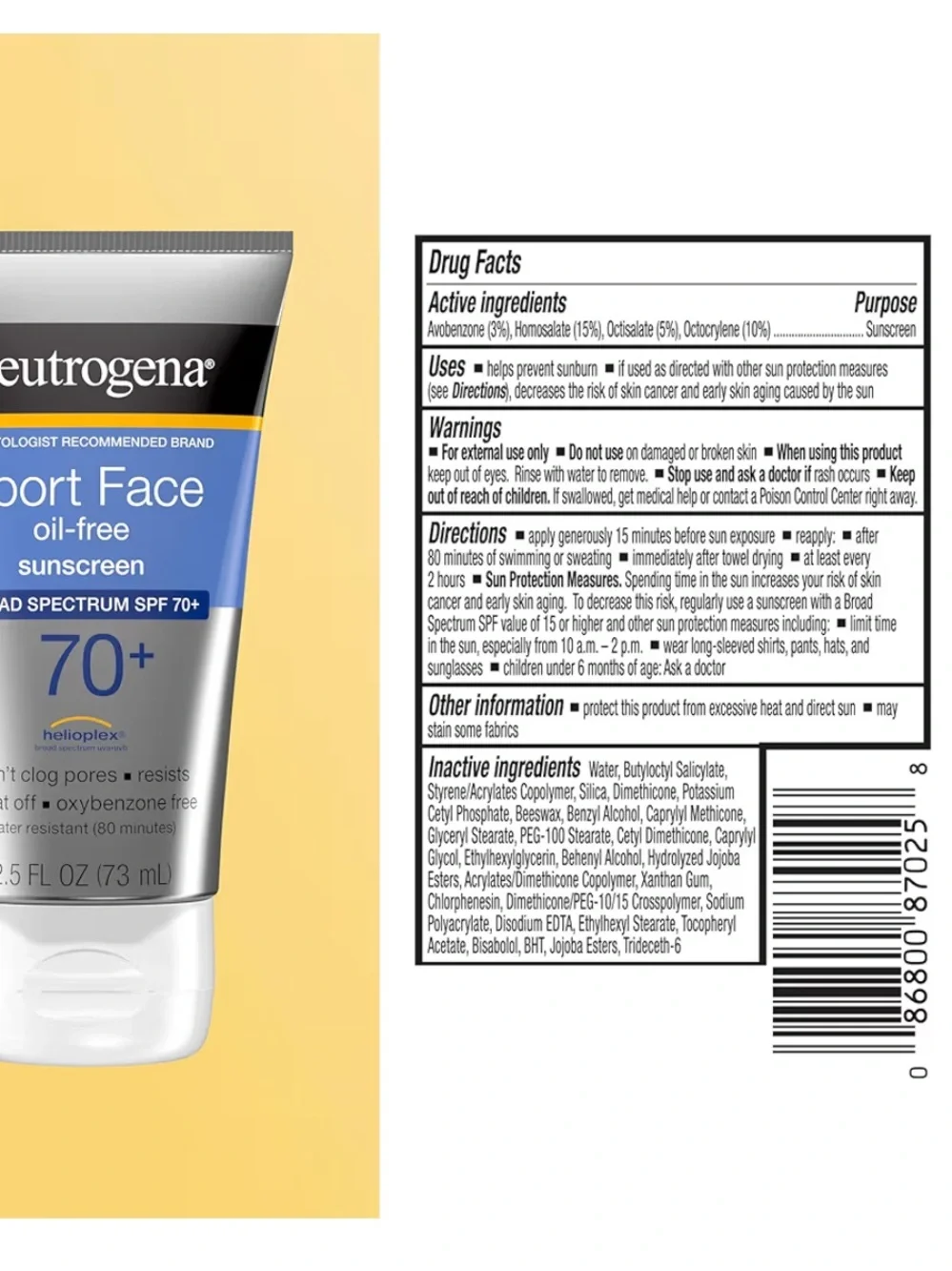Neutrogena Sport Face Oil Free 70 + SPF Broad Spectrum Sunscreen NEW 5 bottles